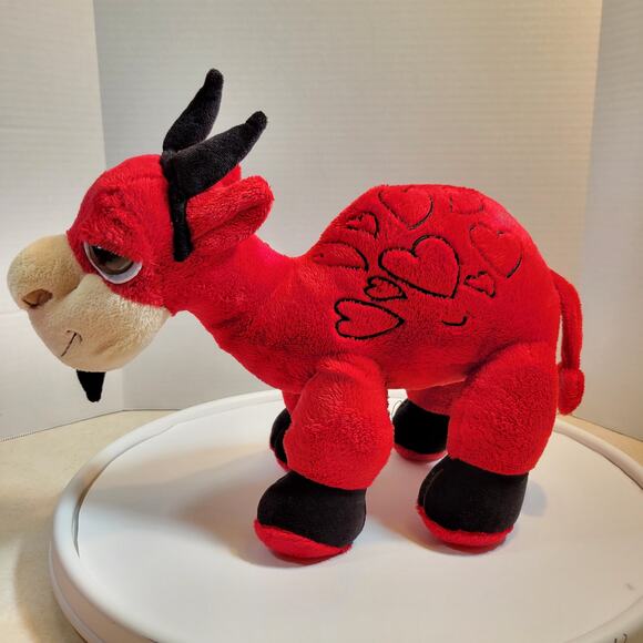 Goat Plushy Plush Red Devil Hearts 12" Stuffed Animal Valentine Russ Berrie - Picture 10 of 13
